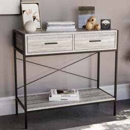 VIDA DESIGNS Brooklyn 2 Drawer Grey Console Table - Size: 34 x 80 x 74cm - Wilko - thumbnail 1