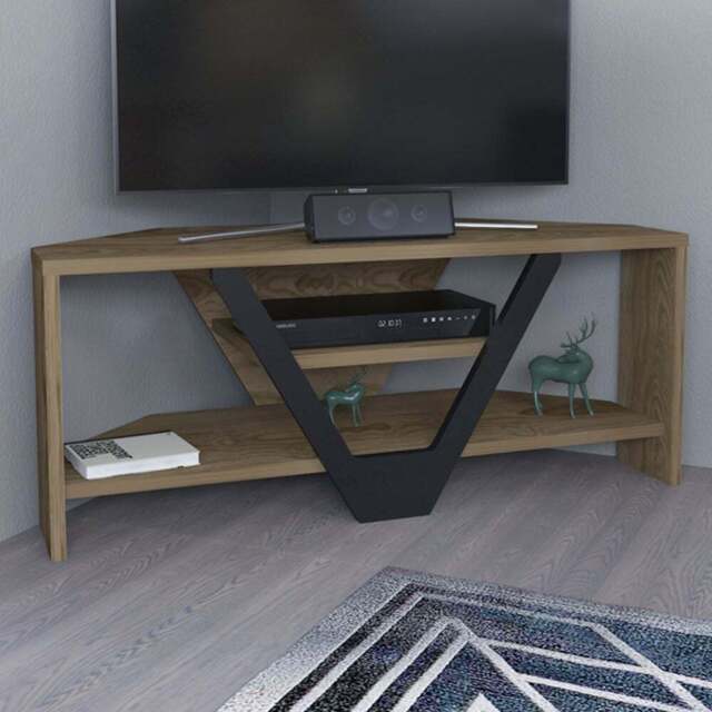 Decorotika Karin 2 Sheld Oud Oak and Black Modern Corner TV Unit - Size: 36.8 x 90 x 35cm - Multi - Wilko - image 1