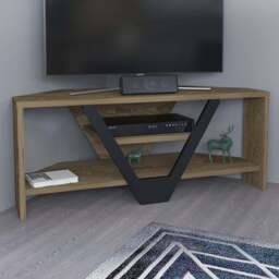 Decorotika Karin 2 Sheld Oud Oak and Black Modern Corner TV Unit - Size: 36.8 x 90 x 35cm - Multi - Wilko