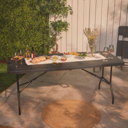 VonHaus Black Faux Rattan Table - Size: 74 x 1800 x 74cm - Wilko - thumbnail 1