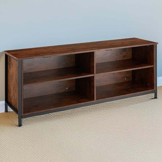 tectake Navan 4 Shelf Dark Rustic Wooden TV Unit with 4 Cable Cutouts - Size: 60.5 x 41 x 147cm - Brown - Wilko - image 1