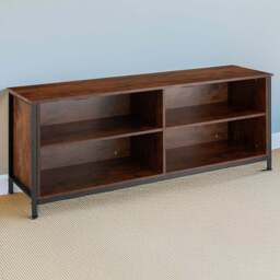 tectake Navan 4 Shelf Dark Rustic Wooden TV Unit with 4 Cable Cutouts - Size: 60.5 x 41 x 147cm - Brown - Wilko
