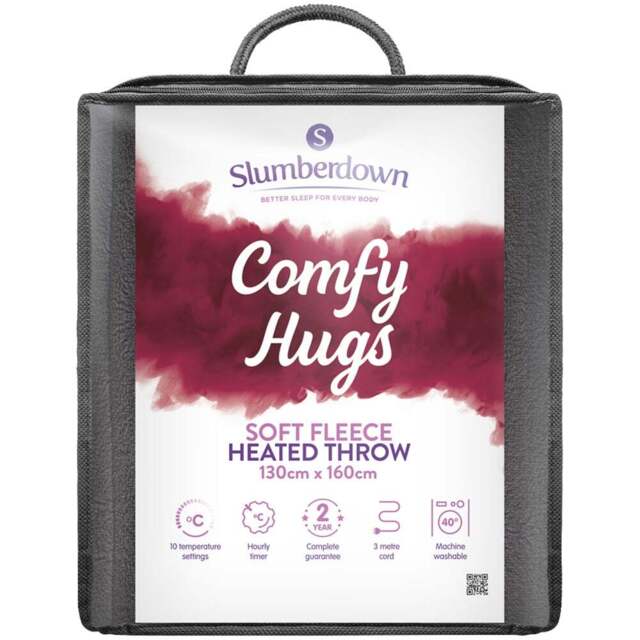 Slumberdown Comfy Hugs Charcoal Grey Soft Fleece Heated Throw 130 x 160cm - Size: 160 x 130 x 2cm - Black - Wilko - image 1