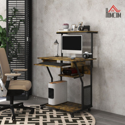 HOMCOM Rolling Computer Desk with Shelves and Keyboard Tray Rustic Brown - Size: 130.0 cm x 50.0 cm x 80.0 cmcm - Wilko - thumbnail 7
