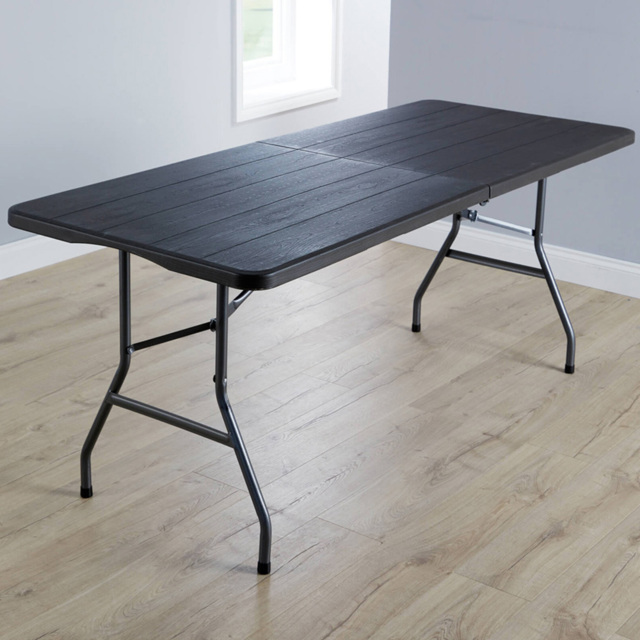 Home Source Trestle Indoor and Outdoor Folding Table Wood Effect Brown - Size: 74 x 180 x 70cm - Black - Wilko - image 1