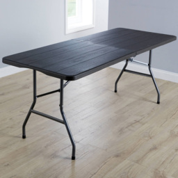 Home Source Trestle Indoor and Outdoor Folding Table Wood Effect Brown - Size: 74 x 180 x 70cm - Black - Wilko