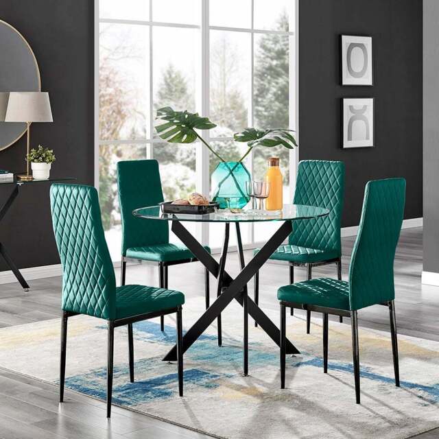 Furniturebox Arona 4 Seater Round Dining Set Green and Black - Wilko - image 1
