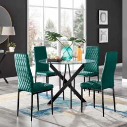 Furniturebox Arona 4 Seater Round Dining Set Green and Black - Wilko - thumbnail 1