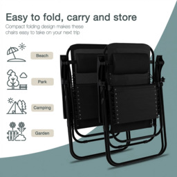 Garden Vida Set of 2 Black Zero Gravity Chairs - Size: 1 Seater - Wilko - thumbnail 7