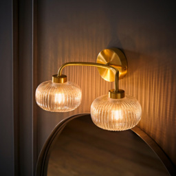 ValueLights Amaia Gold 2 Way Clear Ribbed Glass LED Wall Light - Size: 16.5 x 32 x 17cm - Wilko - thumbnail 7