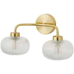 ValueLights Amaia Gold 2 Way Clear Ribbed Glass LED Wall Light - Size: 16.5 x 32 x 17cm - Wilko
