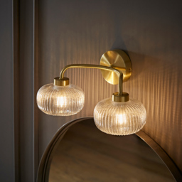 ValueLights Amaia Gold 2 Way Clear Ribbed Glass LED Wall Light - Size: 16.5 x 32 x 17cm - Wilko - thumbnail 3