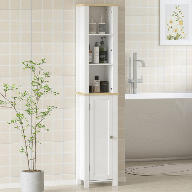 Kleankin Single Door 3 Shelf White Narrow Bathroom Storage Cabinet - Size: 165.0 cm x 23.0 cm x 34.0 cmcm - Wilko - image 1