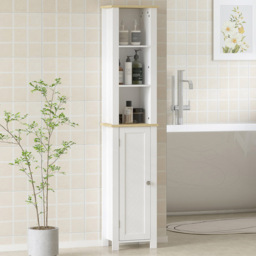 Kleankin Single Door 3 Shelf White Narrow Bathroom Storage Cabinet - Size: 165.0 cm x 23.0 cm x 34.0 cmcm - Wilko