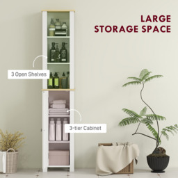 Kleankin Single Door 3 Shelf White Narrow Bathroom Storage Cabinet - Size: 165.0 cm x 23.0 cm x 34.0 cmcm - Wilko - thumbnail 5