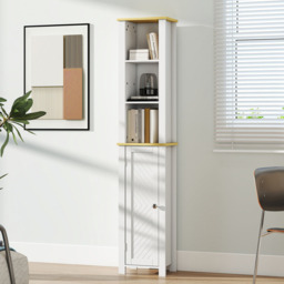 Kleankin Single Door 3 Shelf White Narrow Bathroom Storage Cabinet - Size: 165.0 cm x 23.0 cm x 34.0 cmcm - Wilko - thumbnail 4