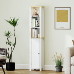 Kleankin Single Door 3 Shelf White Narrow Bathroom Storage Cabinet - Size: 165.0 cm x 23.0 cm x 34.0 cmcm - Wilko - thumbnail 6