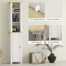 Kleankin Single Door 3 Shelf White Narrow Bathroom Storage Cabinet - Size: 165.0 cm x 23.0 cm x 34.0 cmcm - Wilko - thumbnail 7