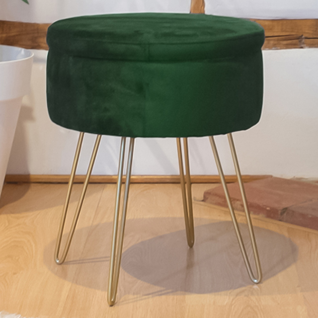 Harbour Housewares Green and Gold Velvet Round Footstool with Storage - Size: 45 x 36 x 36cm - Wilko - image 1