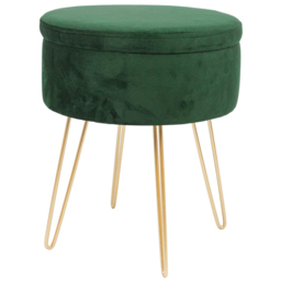 Harbour Housewares Green and Gold Velvet Round Footstool with Storage - Size: 45 x 36 x 36cm - Wilko - thumbnail 3