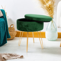 Harbour Housewares Green and Gold Velvet Round Footstool with Storage - Size: 45 x 36 x 36cm - Wilko - thumbnail 4