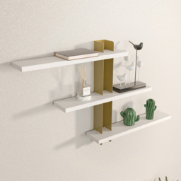 Decorotika Mita 3 Tier White and Gold Wall Mounted Shelf - Size: 50 x 50 x 11cm - Multi - Wilko - thumbnail 1