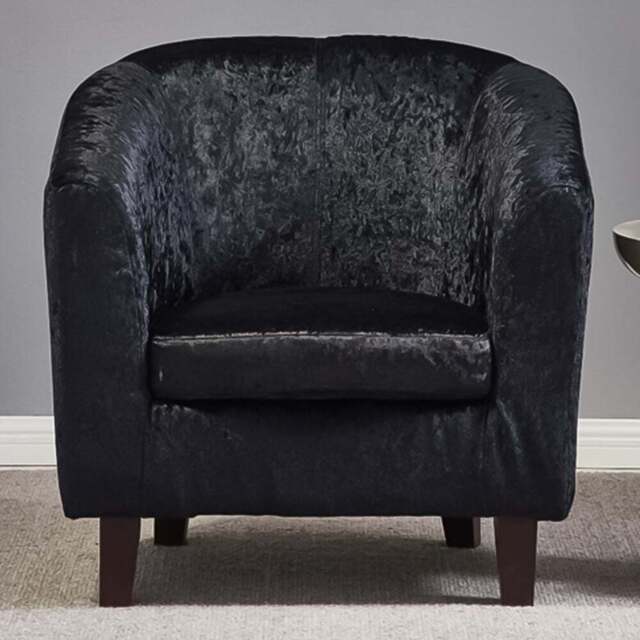 Brooklyn Black Crush Velvet Tub Chair - Size: Single - Wilko - image 1