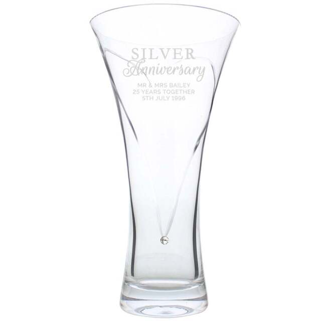 Personalised Memento Personalised Silver Anniversary Large Hand Cut Diamante Heart Vase - Size: 1.4 x 2.5 x 1.4cm - Clear - Wilko - image 1