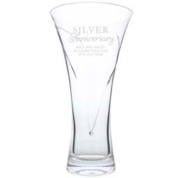 Personalised Memento Personalised Silver Anniversary Large Hand Cut Diamante Heart Vase - Size: 1.4 x 2.5 x 1.4cm - Clear - Wilko