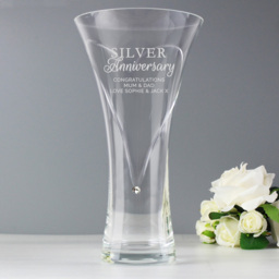 Personalised Memento Personalised Silver Anniversary Large Hand Cut Diamante Heart Vase - Size: 1.4 x 2.5 x 1.4cm - Clear - Wilko - thumbnail 3