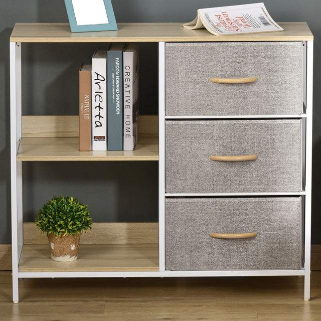 Portland 3 Drawers 2 Shelf Beige Chest of Drawers - Cream - Wilko - image 1