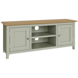 FWStyle Taberno 2 Door 2 Shelf Sage Green and Oak Wide TV Unit - Size: 44 x 110 x 35cm - Wilko - thumbnail 3