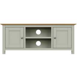 FWStyle Taberno 2 Door 2 Shelf Sage Green and Oak Wide TV Unit - Size: 44 x 110 x 35cm - Wilko - thumbnail 4