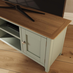 FWStyle Taberno 2 Door 2 Shelf Sage Green and Oak Wide TV Unit - Size: 44 x 110 x 35cm - Wilko - thumbnail 7