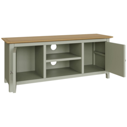 FWStyle Taberno 2 Door 2 Shelf Sage Green and Oak Wide TV Unit - Size: 44 x 110 x 35cm - Wilko - thumbnail 5