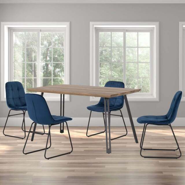 Seconique Quebec Medium Oak Effect 4 Seater Lukas Dining Set Sapphire Blue - Brown - Wilko - image 1