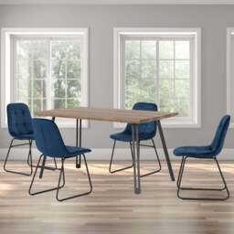 Seconique Quebec Medium Oak Effect 4 Seater Lukas Dining Set Sapphire Blue - Brown - Wilko - thumbnail 1