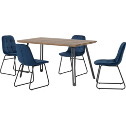 Seconique Quebec Medium Oak Effect 4 Seater Lukas Dining Set Sapphire Blue - Brown - Wilko - thumbnail 3