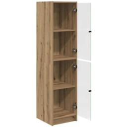vidaXL 2 Glass Door 4 Shelf Artisan Oak Slim Highboard - Size: 142 x 35 x 37cm - Brown - Wilko - thumbnail 6