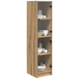 vidaXL 2 Glass Door 4 Shelf Artisan Oak Slim Highboard - Size: 142 x 35 x 37cm - Brown - Wilko - thumbnail 4