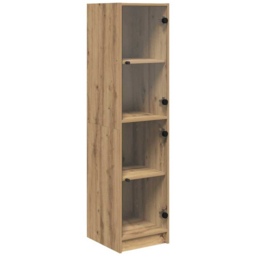 vidaXL 2 Glass Door 4 Shelf Artisan Oak Slim Highboard - Size: 142 x 35 x 37cm - Brown - Wilko - thumbnail 3