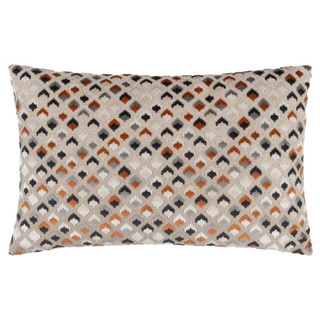 Paoletti Lexington Ginger and Grey Velvet Jacquard Cushion - Size: 60 x 40 cm - Multi - Wilko - image 1