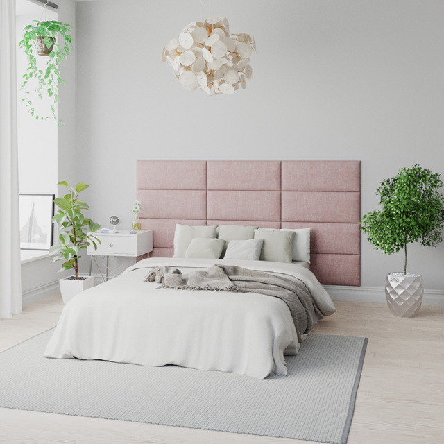 Aspire EasyMount Tea Rose Pure Pastel Cotton Upholstered Wall Mounted Headboard Panels 2 Pack - Pink - Aspire Beds - Wilko - image 1