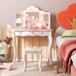 Costway Kids White Vanity Table and Stool Set with Tri Folding Mirror - Size: 80 x 43 x 26cm - Wilko - thumbnail 4