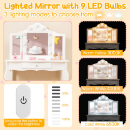 Costway Kids White Vanity Table and Stool Set with Tri Folding Mirror - Size: 80 x 43 x 26cm - Wilko - thumbnail 6