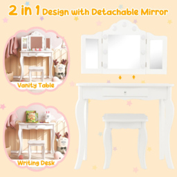 Costway Kids White Vanity Table and Stool Set with Tri Folding Mirror - Size: 80 x 43 x 26cm - Wilko - thumbnail 7