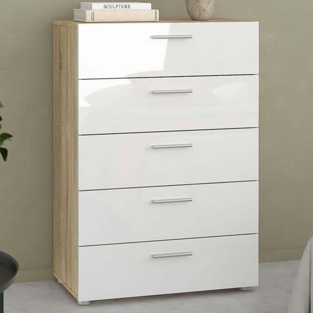 Florence 5 Drawer Oak and White High Gloss Chest of Drawers - Furniture to Go - Wilko - image 1