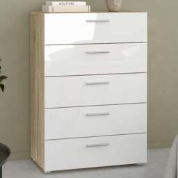 Florence 5 Drawer Oak and White High Gloss Chest of Drawers - Furniture to Go - Wilko - thumbnail 1