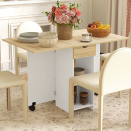 HOMCOM 4 Seater Oak Drop Leaf Foldable Dining Table - Yellow - Wilko - thumbnail 1