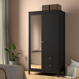 Florence Madrid 2 Door 2 Drawer Matt Black Wardrobe with Mirror Door - Size: 2 Door, 2 Drawer - Wilko - thumbnail 7